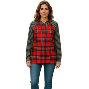 Egs California Red‎ Plaid Striped Sleeves Drawstring Hood Womens Hoodie Size 1XL